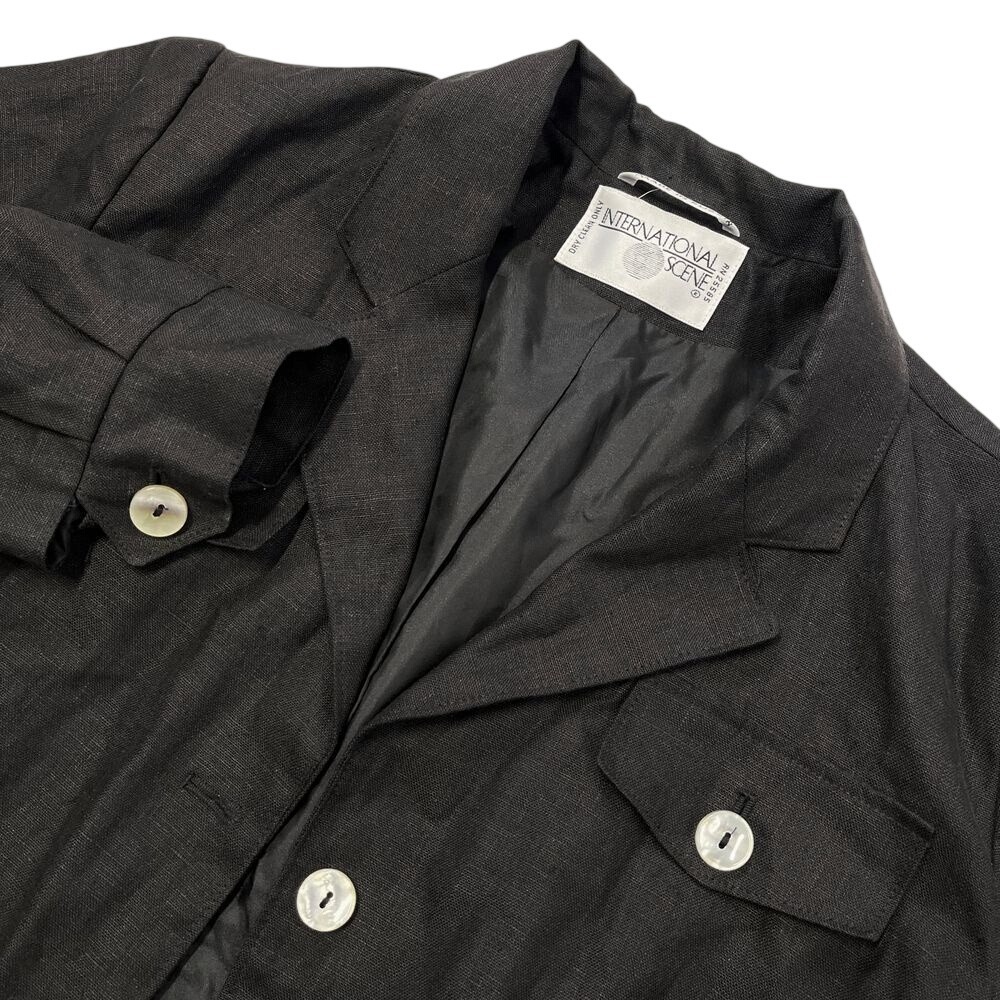 International Scene Vintage Womens Black Pearl Button Collared Jacket 487